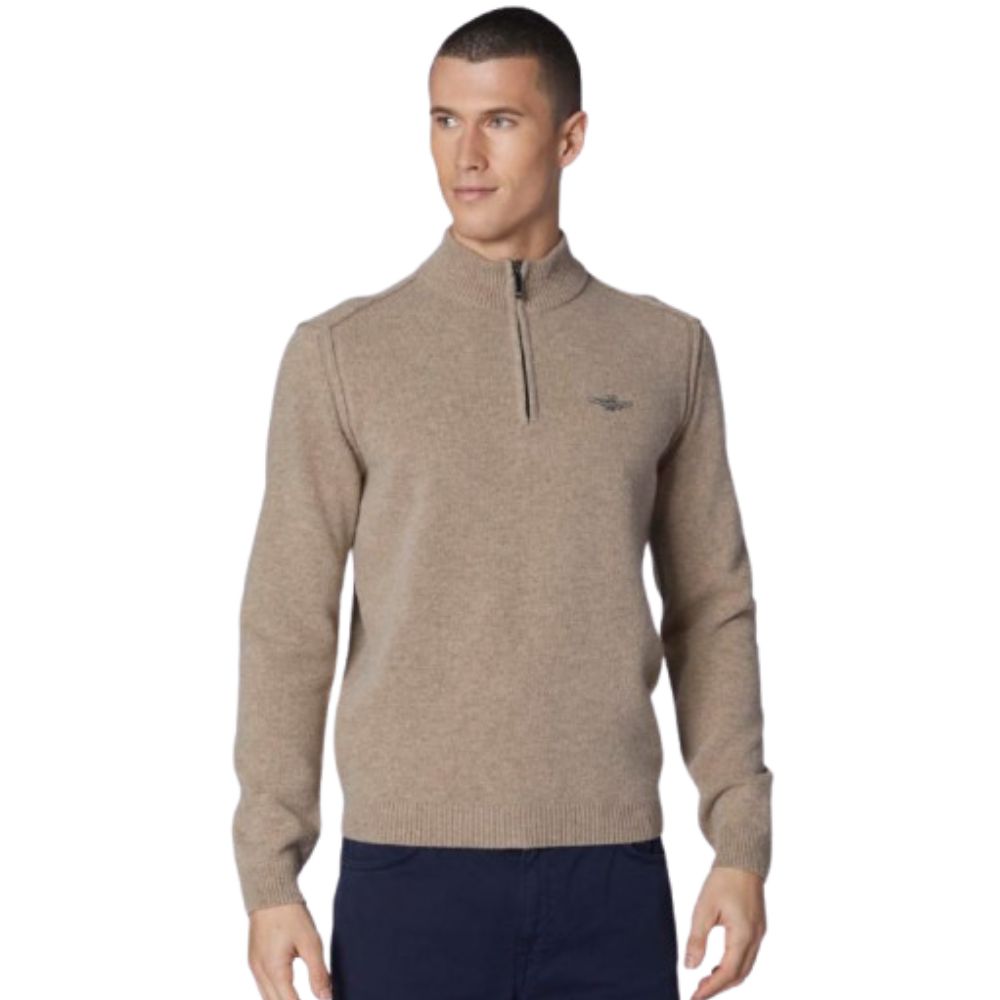 AERONAUTICA HALF ZIP BEIGE WOOL BLEND MEN SWEATSHIRT